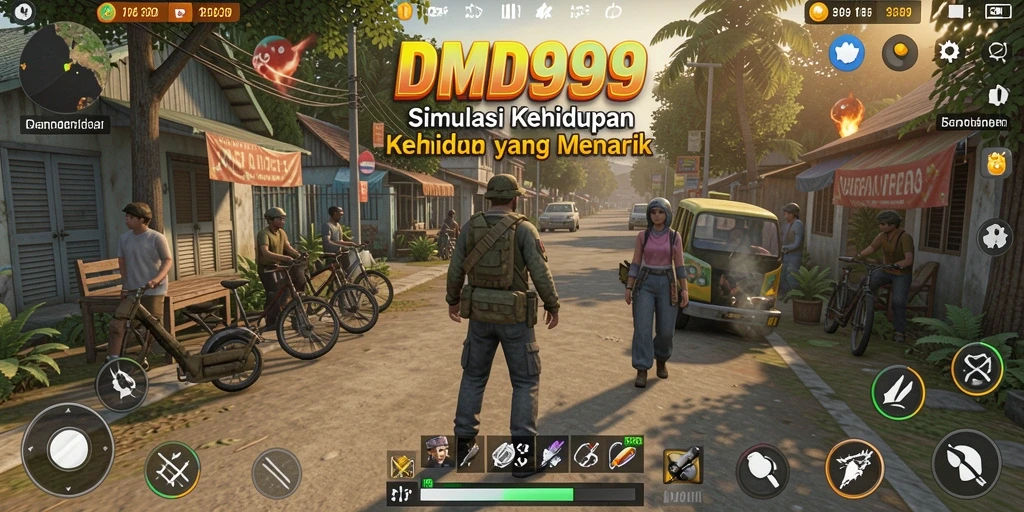 Tampilan menarik dari gameplay DMD999 yang menggambarkan kehidupan sehari-hari.
