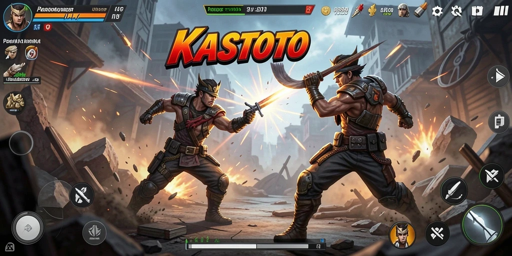 Tampilan gameplay mendebarkan dari KASTOTO dengan aksi bertarung yang intens.