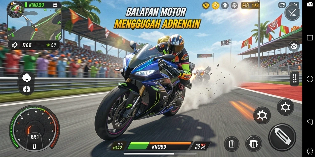 Tampilan gameplay KNO89 yang memikat saat balapan motor.